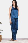Zivame Silken Promises Woven Pyjama Set - Blue Opal — thumbnail 3